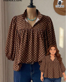 Rusticease Plus Size Women Spring/Autumn Casual Vacation Style Ditsy Floral Lantern Sleeve