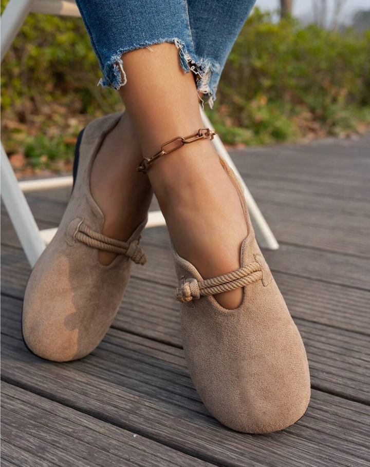 Women's Round Toe Suede Slip-On Comfort Soft Bottom Versatile Brown Flat Shoes,