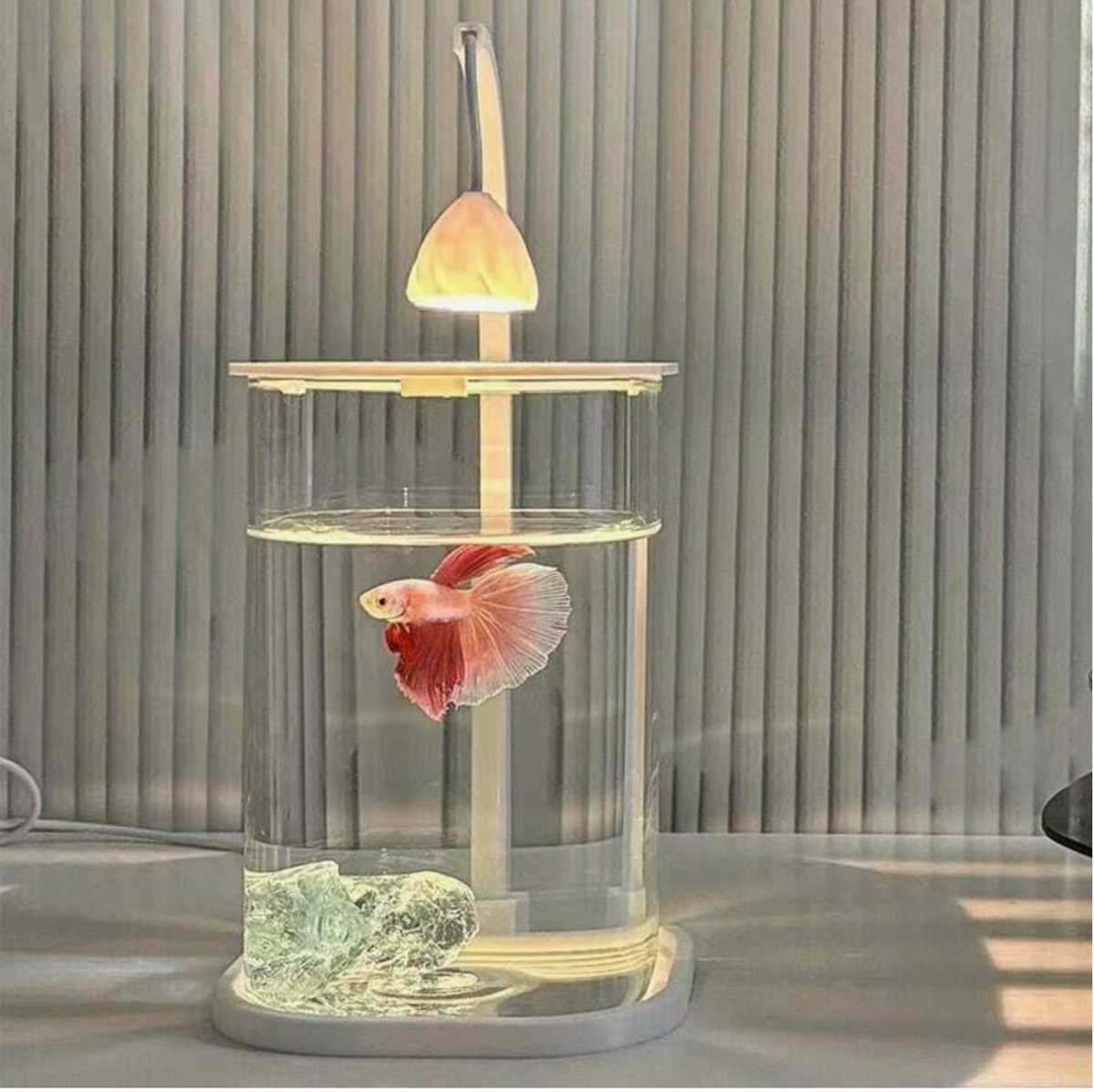Complete Set Of Transparent Small Fish Tank With Crystal Stones, Desktop Creative Betta Fish Tank,