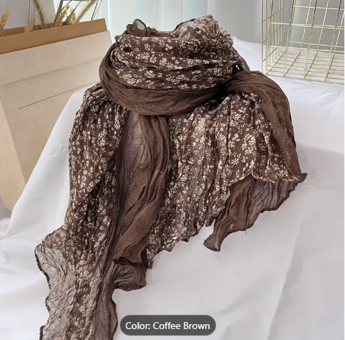 New Ins Vintage Classic Floral Printed Scarf Thin Breathable Shawl Scarf Autumn And Winter Pleated All-Match Long Scarf Scarf
