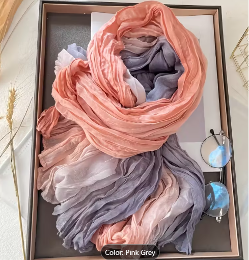 This Is a Gradient-Colored Scarf. The Texture of The Scarf Looks Light And Flowing, And It Has a Wide Range of Uses in Fashion Matching. Whether It'S for Daily Commuting Or a Date, It Can Be a Great Helper to Enhance The Taste of Your Outfit