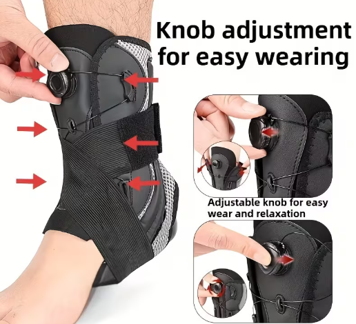 Adjustable Ankle Stabilizer & Ankle Brace with Ankle Joint Fixation, Spring Support & Heel - Post-Surgery, Sports Treatment, Running Stability Device, Hand Washable Fabric