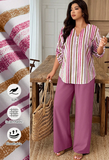 Breezaya 2pcs/Set Plus Size Women Notched Collar Buttoned Sleeve Contrast Color Floral Print Suit