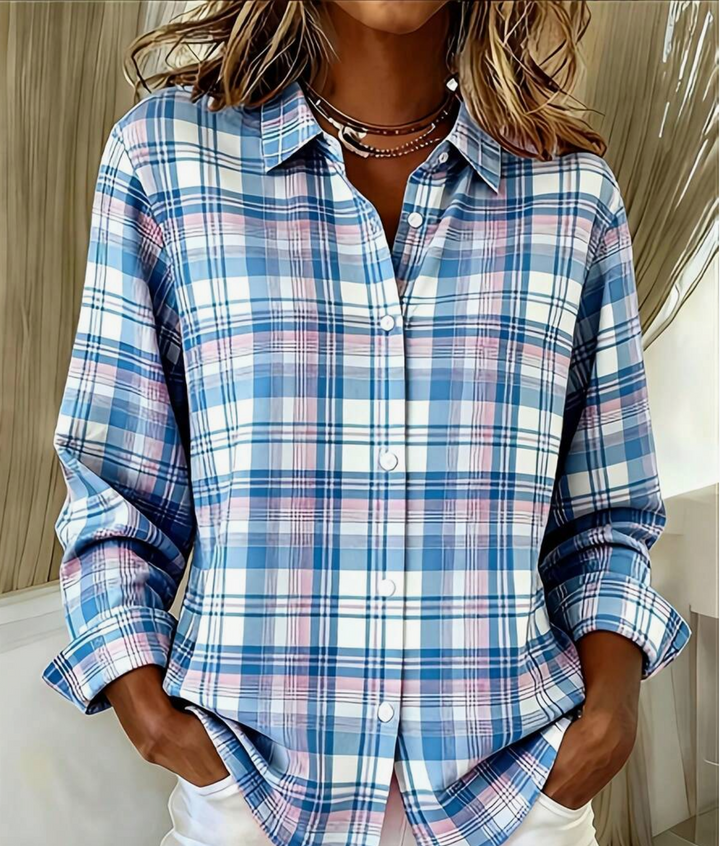 Plaid Front Button-Down Pocket Button Long Sleeve Casual Shirt