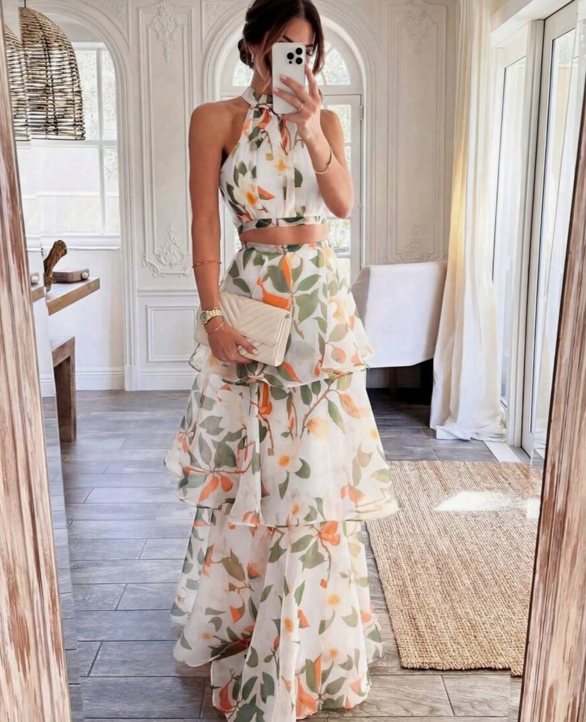 Spring/Summer Fluffy Elegant Casual Vacation Romantic Beach Date Non-Stretch 2 Pieces Set,