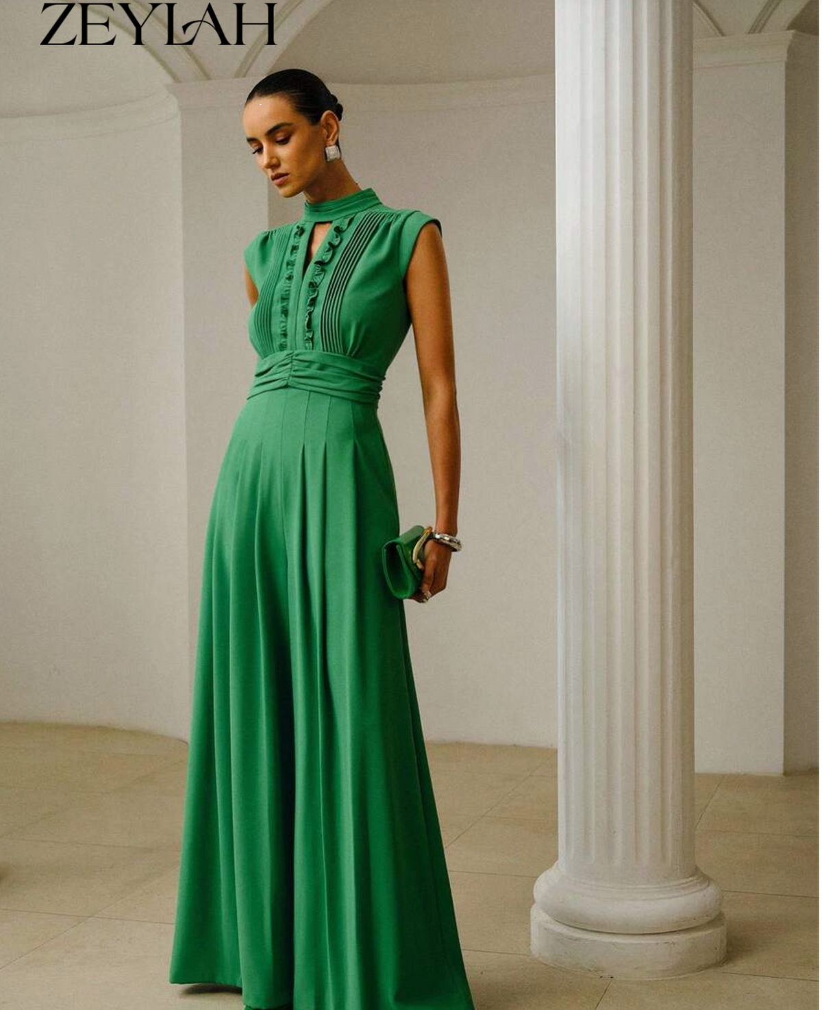 ZEYLAH Elegant Gathered Wide Leg Jumpsuit, Spring/Summer