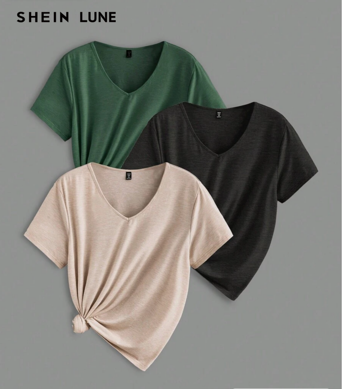 SHEIN LUNE 3pcs/Set Plus Size Women Casual V-Neck Loose Short Sleeve T-Shirt,