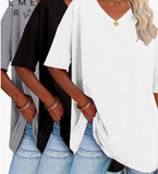 EMERY ROSE Plus Size Solid Half Sleeve T-Shirt, Casual V Neck T-Shirt For Summer
