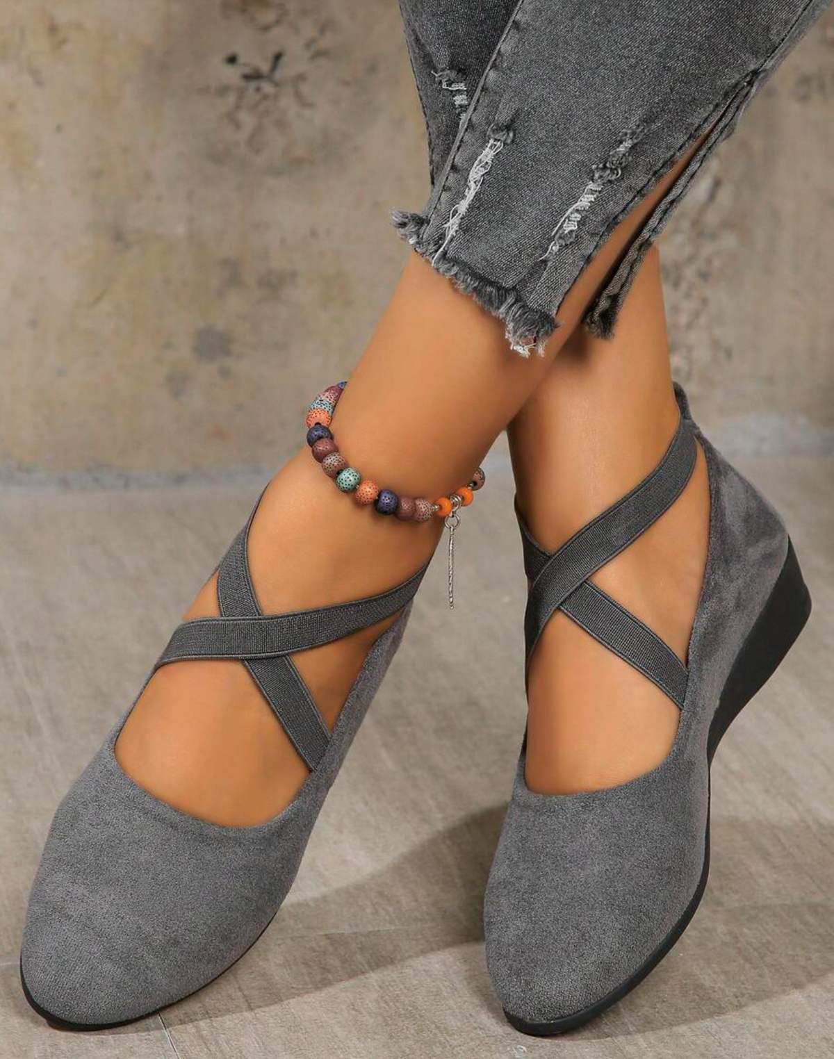 Women's Criss-Cross Elastic Band Pointed Toe Comfortable Casual Versatile Wedge Shoes