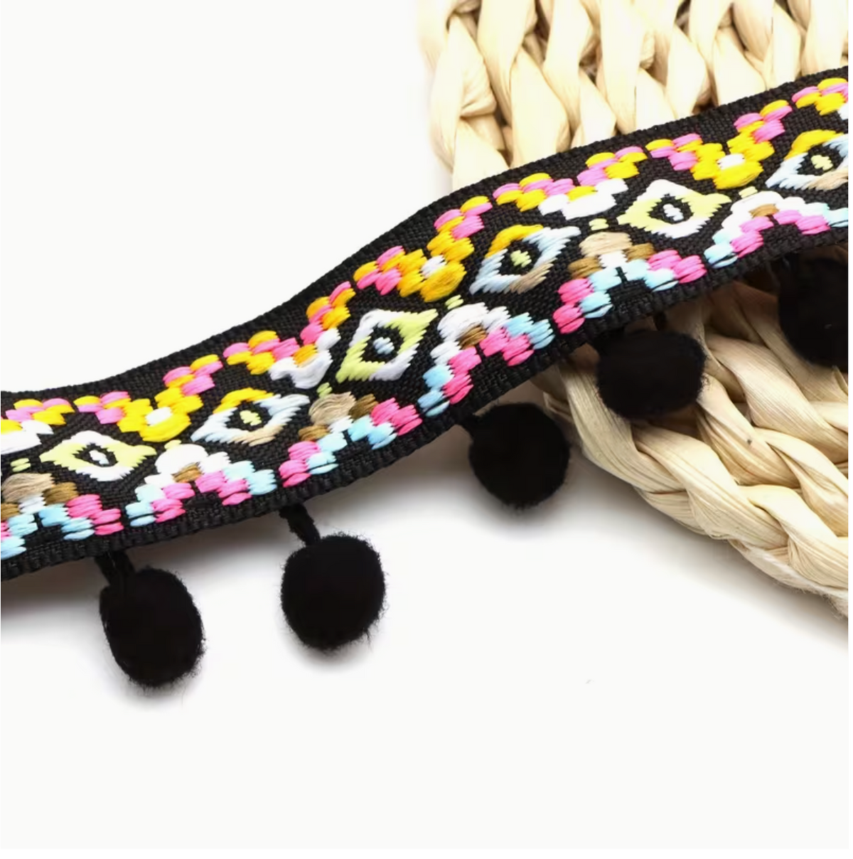 0.91 meter Multicolor Polyester Pom Pom Fringe Tassel Lace Braid Trim Ribbon -