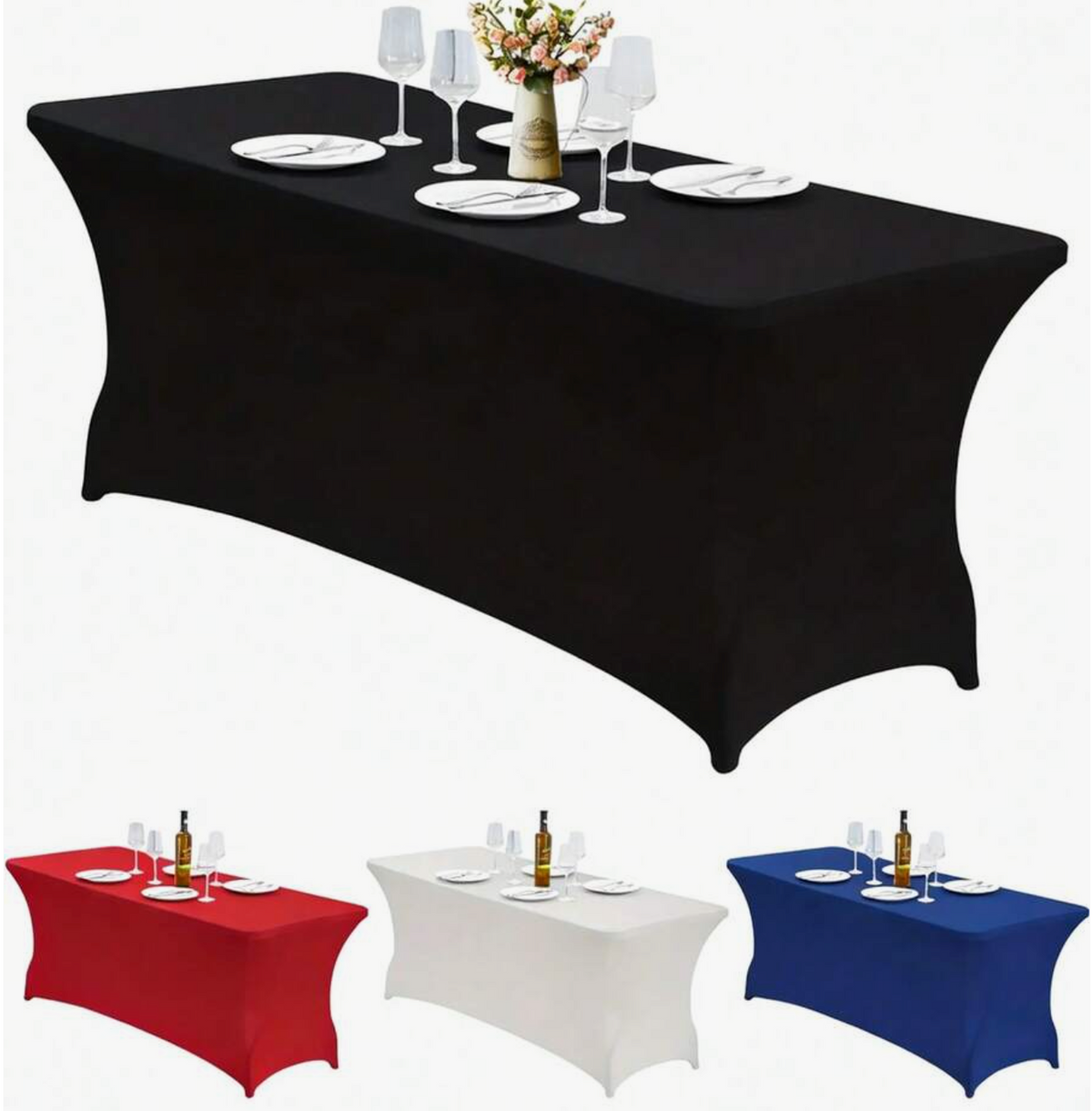 1/2pcs Wedding Banquet Rectangular Rounded Polyester Tablecloth, Full Table Coverage