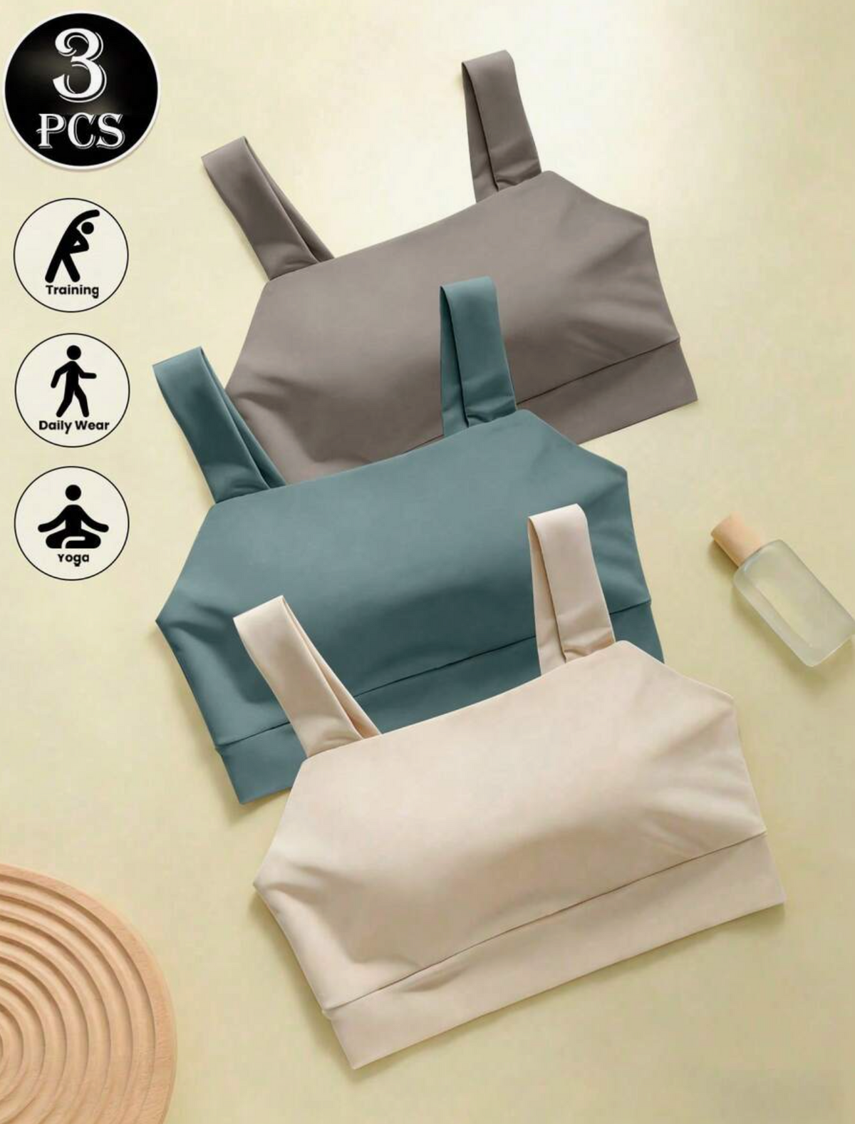 3PCS Women's Plus Size (Runs Small) Seamless Sports Bra: Wireless Push-Up Tank Top