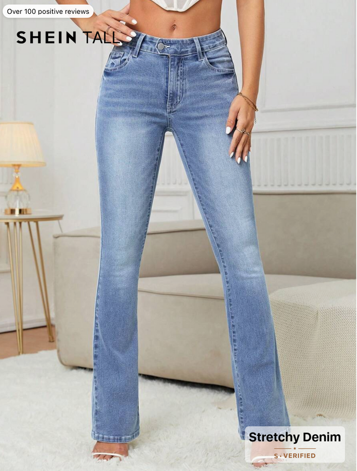 SHEIN Tall Casual Washed Low Waist Skinny Flared Leg Jeans, Tall Women