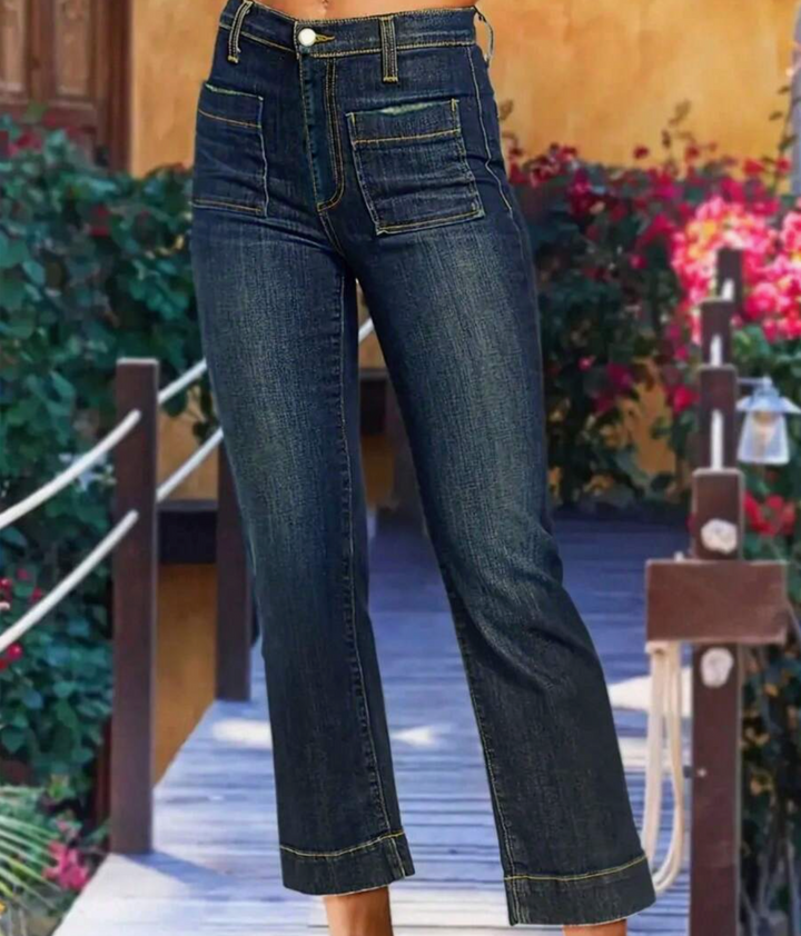 Women's Casual Washed Elastic Straight-Leg Jeans, Spring/Autumn