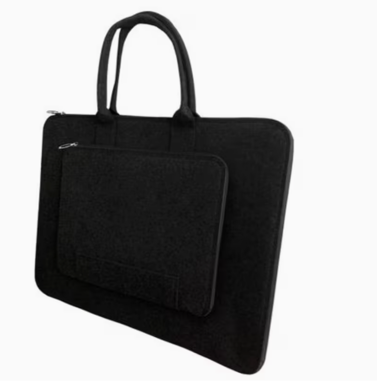 15. 15.24cm Multi-Purpose Felt Laptop Sleeve and Document Bag with Handles - Black