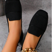 Women's Knitted Flat Shoes, Comfortable Square Toe Loafers, Breathable Mom Shoes