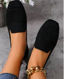 Women's Knitted Flat Shoes, Comfortable Square Toe Loafers, Breathable Mom Shoes