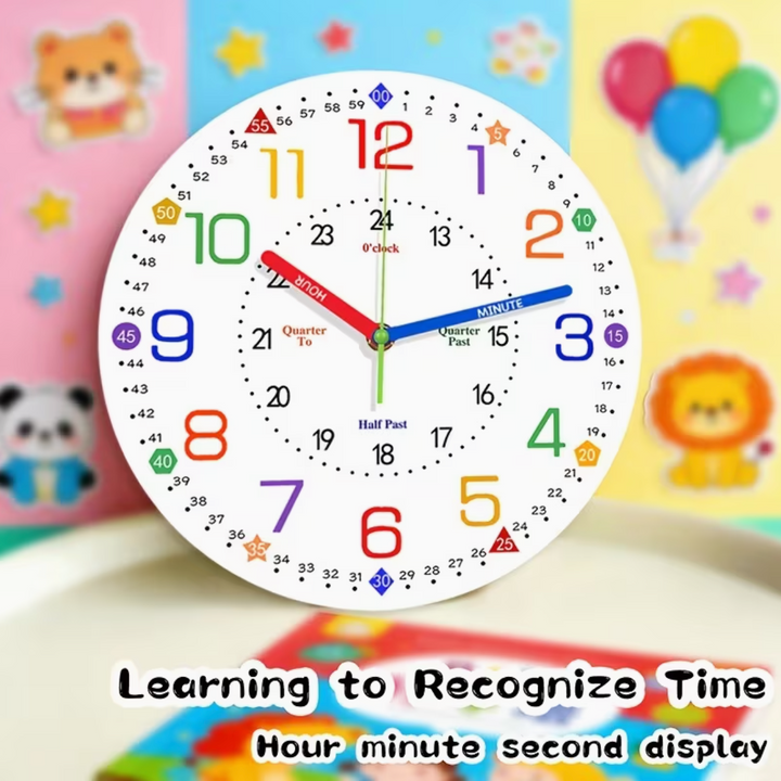 1pc, Early Education Learning Silent Wall Clock, Colorful Numbers, Obvious Time, Colored Hands, Suitable for School Classrooms