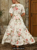 Women's Floral Print V-Neck Midi Dress with Adjustable Waist Belt - Sleeveless A-Line Long Dress for Spring Summer Fall, Machine Washable Elegant Casual to Formal Wear