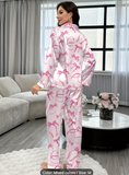 Autumn And Winter Cardigan Style Printed Pajama Set, Long-Sleeved Shirt Top And Elastic Waist Pants, Women'S Homewear And Pajamas