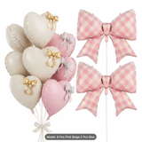 hahi Beige Pink Checkered Bow Balloons and Heart Balloons Set, Coquette Birthday Decorations for Women Valentine's Galentine's Day Bridal Shower Engagement Birthday Party Decor (Set of 10)