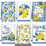6 Pack Tile Lemon Summer Kitchen Towels 60.96 X 40.64 cm Farmhouse Style Spring Decor Hand Towels Washcloths Absorbent Tea Towels Suitable for Holiday Kitchen Decoration Gifts (Yellow, Blue, Tile Lemon)