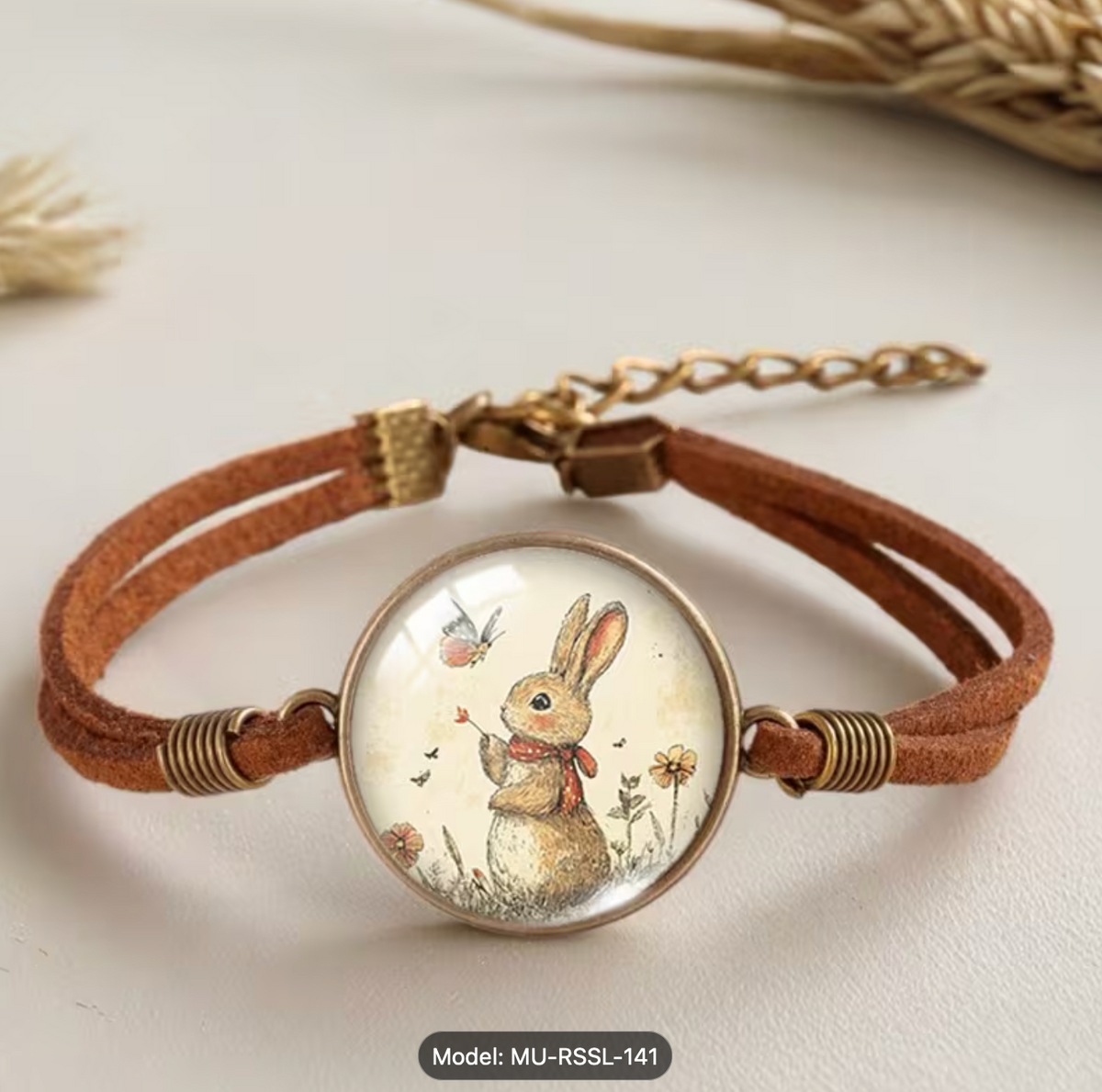1pc The Rabbit Catching Butterfly Brown Leather Bracelet Men Fashion Bracelets