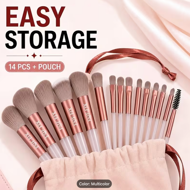 14pcs Makeup Brush Set And 2pcs Makeup Sponges by Brand FSJF FIX, Including Eyeshadow Brush, Foundation Brush, BB Cream Brush And Concealer Brush. This Is a Soft And Multi-Functional Makeup Tool Set Designed for Women