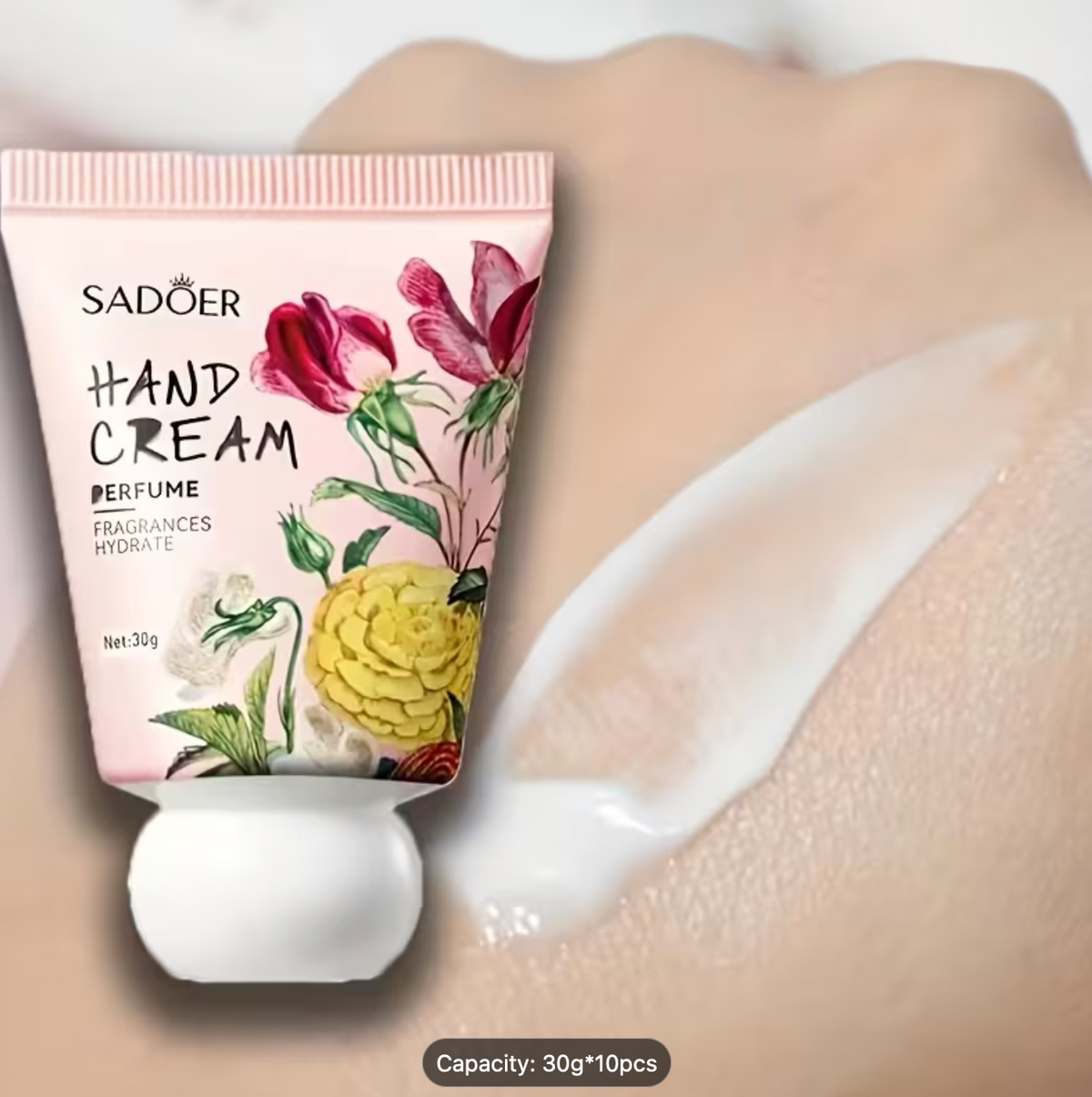 10pcs SADOER Rose Fragrance Hand Cream, Deep Moisturizing Lotion for Dry and Cracked Hands, Soft Rose Scent, Light Skin, Glycerin