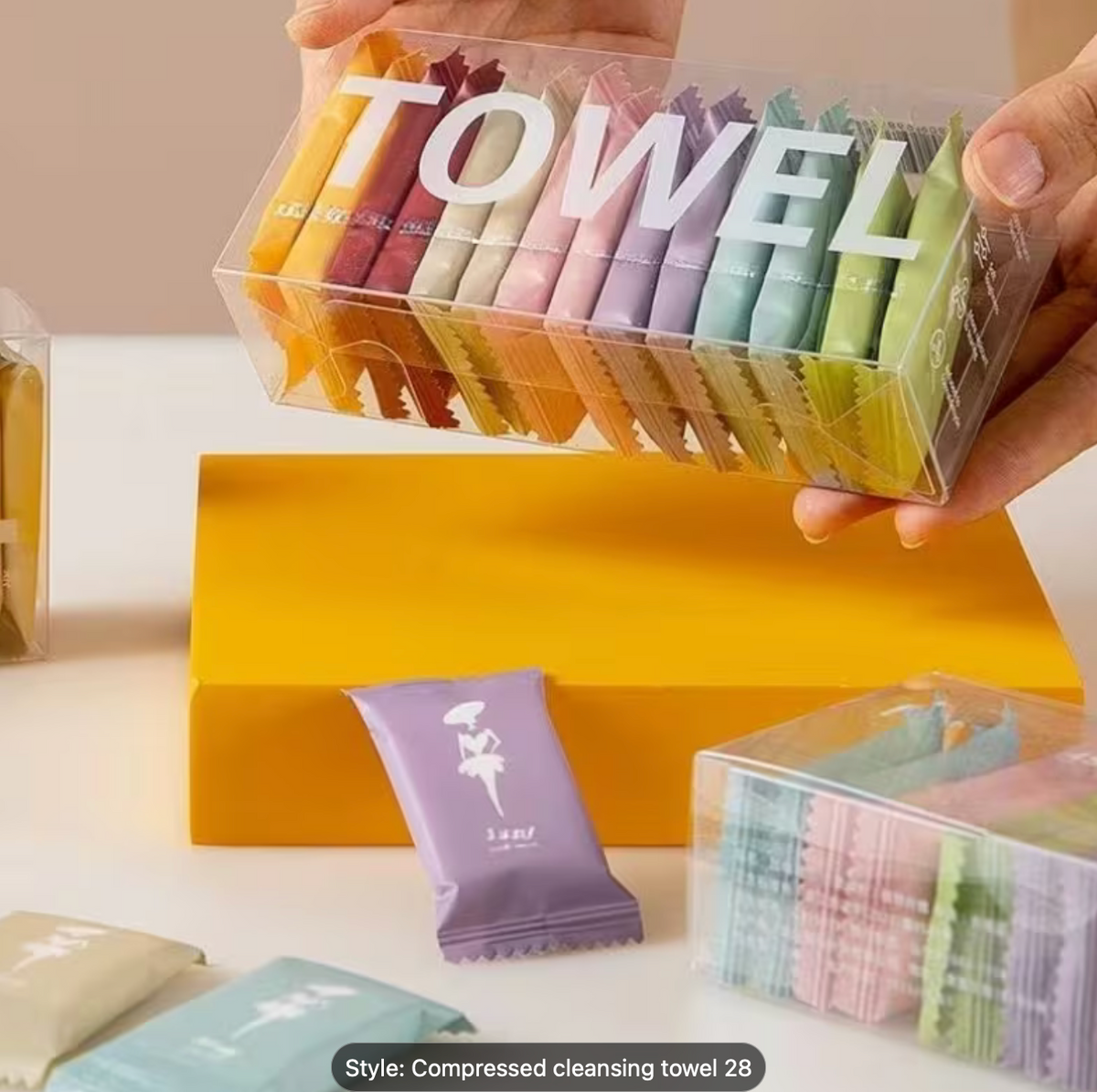 28pcs of Individually Packaged Compressed Face-wiping Towels, Perfect for Travel. These Disposable Cleansing Towels Can Be Used Dry or Wet, Making Them Highly Convenient for One-time Cleaning and Hygiene