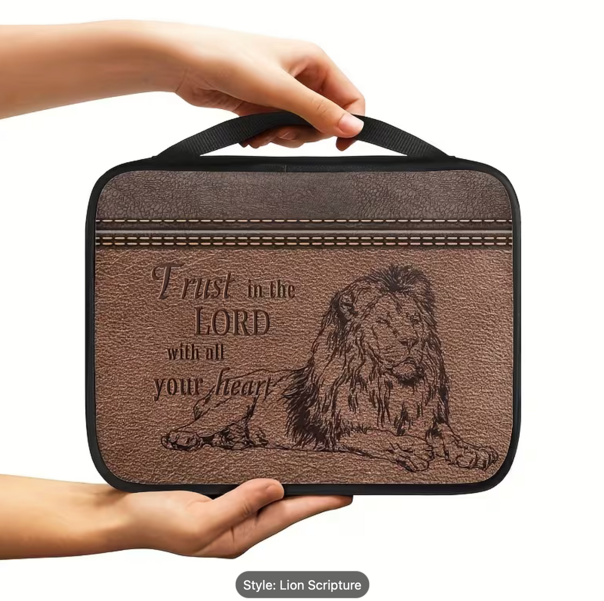 Lion Scripture Print Bible Cover for Women Men Girls Portable Bible Cover Case Book Carrying Bag with Handle Tote Scripture Organizer