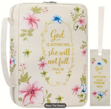 Floral Bible Cover for Women with Zipper And Handle, Large Capacity Scripture Case with Pen Holders And Pockets, Christian Gift for Ladies, Inspirational Book Bag, Travel Church Organizer Tote