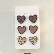3 Pairs Set Of Delicate Heart Shaped Stud Earrings Acrylic Lightweight Female Ear Ornaments For Women Valentine's Day Gift