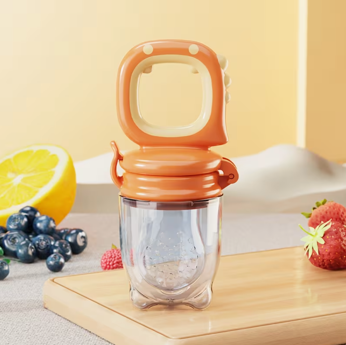 Baby fruit bite bag dinosaur shape fruit and vegetable baby eat fruit and vegetable bite mesh bag food grade silicone mesh