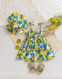 Baby Girls Spring Summer New Lemon Print Camisole Dress And Matching Sun Hat 2pcs Set