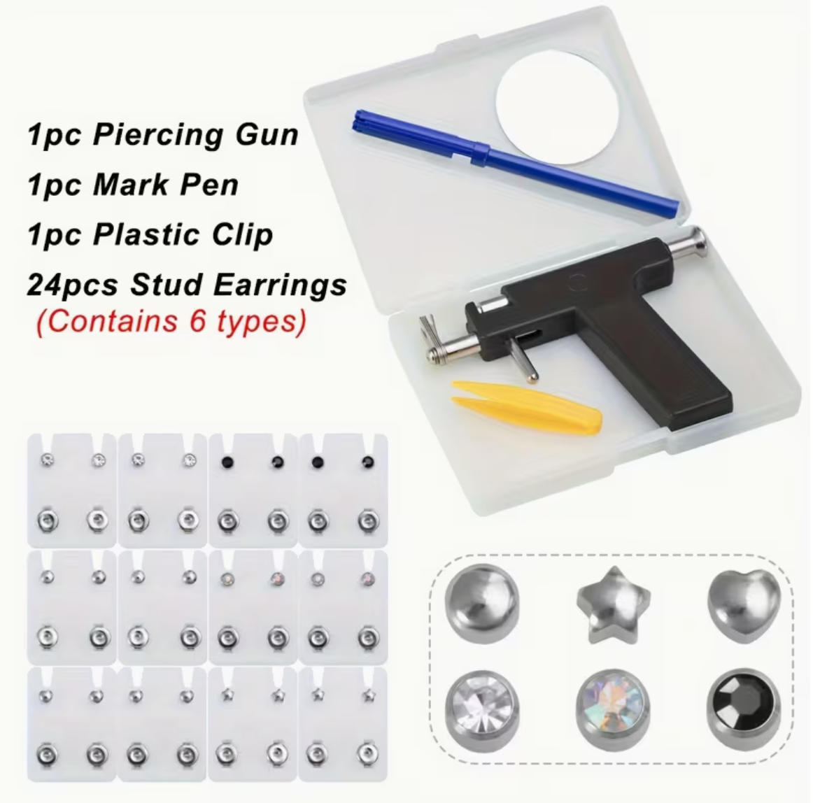 27pcs Professional 4Mm Ear Piercing Gun Stud Earring Kit