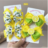 4pcs Elegant Lemon Print Hair Bow Clips for, Sweet Layered Bow Hair Barrettes