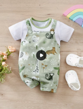 Infant's Cartoon Zoo Animal Print Faux Two-piece Bodysuit,