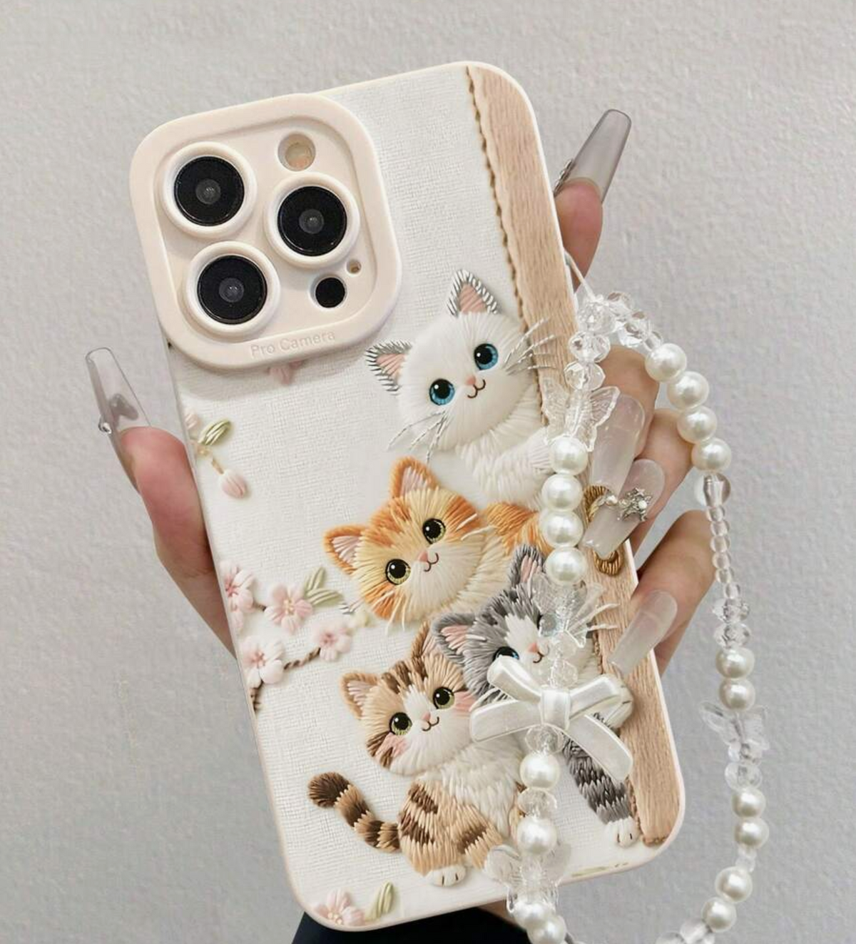 Cute Cat Print Beige Wristband, Creative Anti-Drop Phone Case Compatible With IPhone