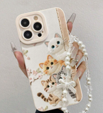 Cute Cat Print Beige Wristband, Creative Anti-Drop Phone Case Compatible With IPhone