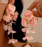 OOQ 1 Pair Summer Vacation Stylish Exaggerated Sweet Design Niche Chiffon Flower