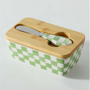 Ceramic Lid Butter Dish - Large Capacity Butter Storage Container With Divider, Hand-Painted Ceramic Creative Butter Box