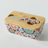 Ceramic Lid Butter Dish - Large Capacity Butter Storage Container With Divider, Hand-Painted Ceramic Creative Butter Box