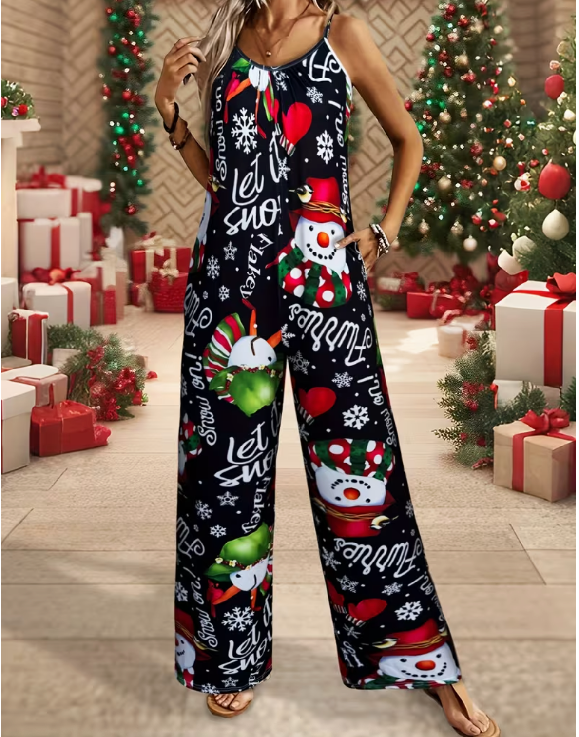 Women's Fashion Christmas Suspender Jumpsuit with Pockets