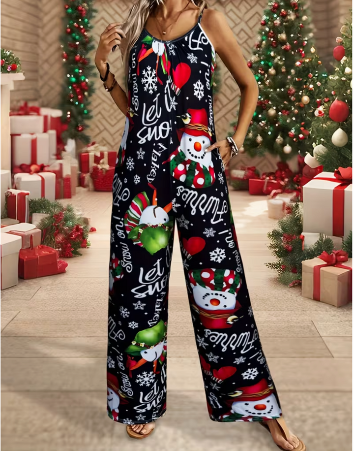 Women's Fashion Christmas Suspender Jumpsuit with Pockets