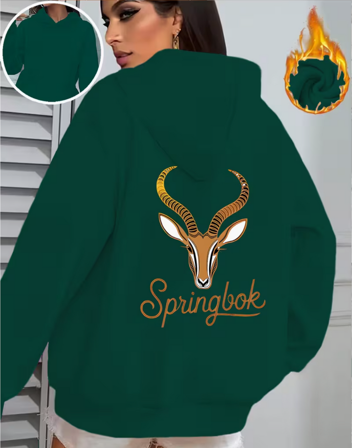 Cartoon Antelope Pocket Hat, Sports Casual Women's Fleece Hooded Back Vest, Individual Pattern Print, Autumn Winter