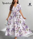 Modelyn Casual Minimalist Retro Floral Pattern Loose Plus Size Dress,