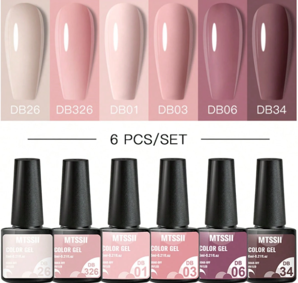 6pcs Set Nude Pink Semi-Permanent Gel Nail Polish Kit, Removable UV/LED Gel Manicure Set, Natural Nail Polish, Long-Lasting High Gloss, Home Nail Art Design Decor Nails