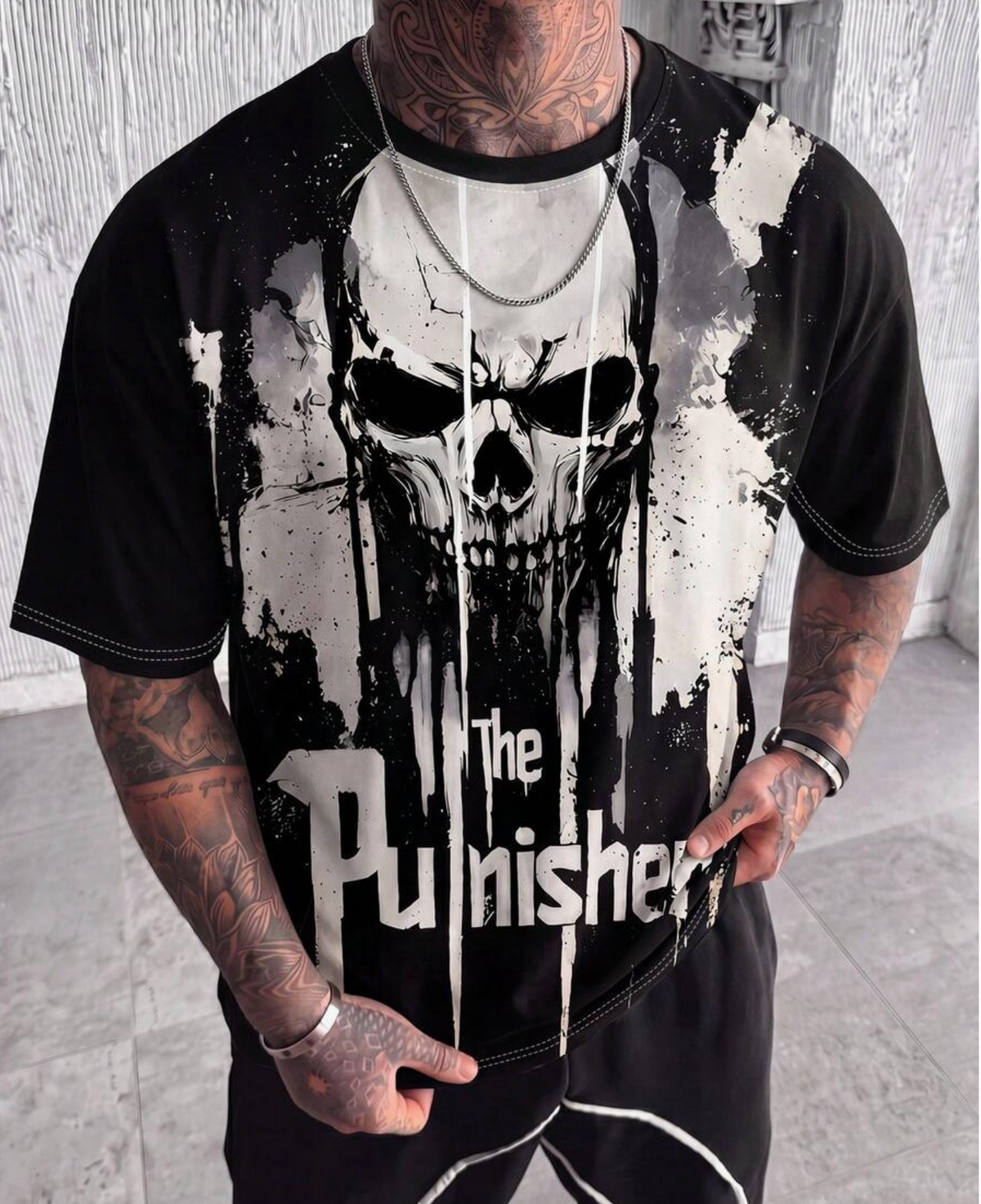 American Retro Dark Skull Ink Graffiti Casual Men's Short Sleeve T-Shirt
