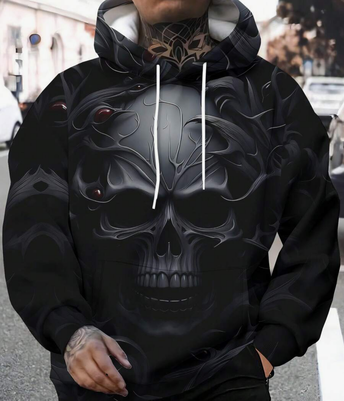 Men's 3D Printed Fashionable & Unique Pattern Pullover Hoodie With Drawstring And Pockets,
